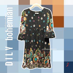 DILY Flower Power Hippie Bohemian Floral Dress  - Pop Art Size Small